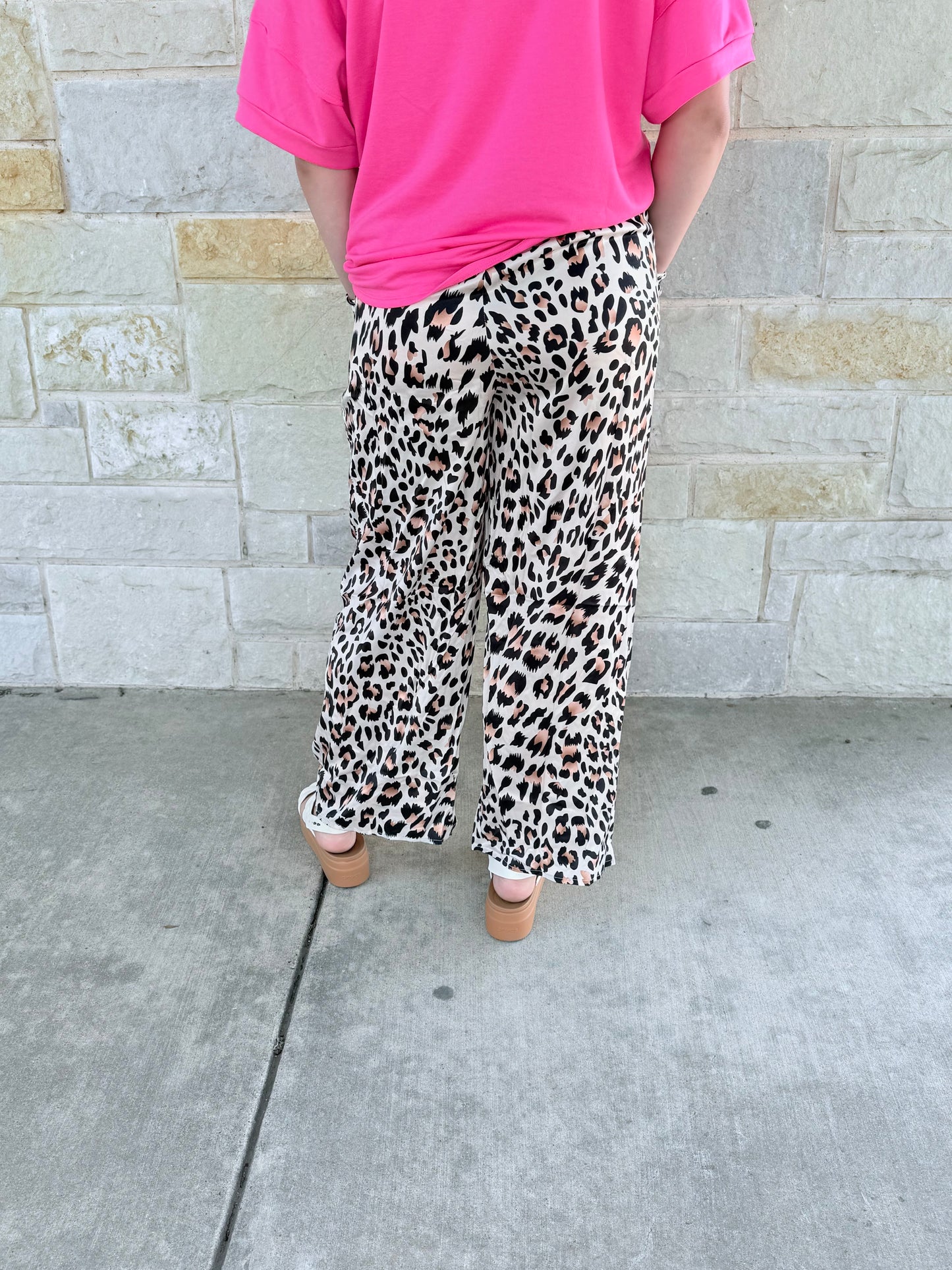 Leopard Drawstring Flowy Wide Leg Pants
