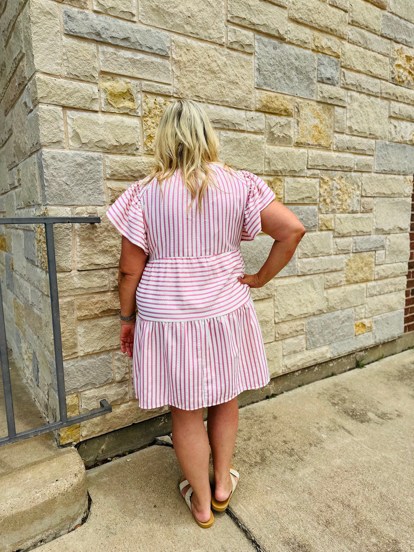 PINTUCK RUFFLE MIDI DRESS