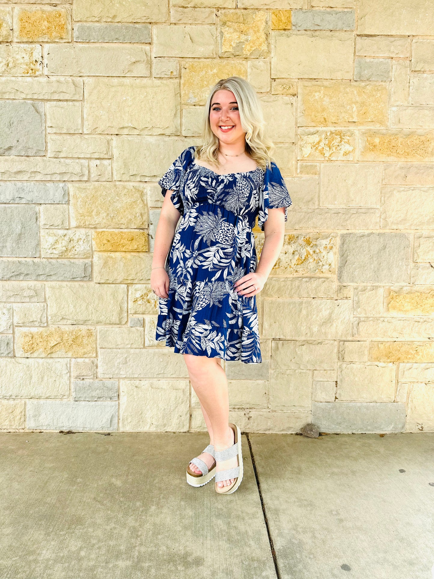 Bell Short Sleeve Smocked Mini Dress