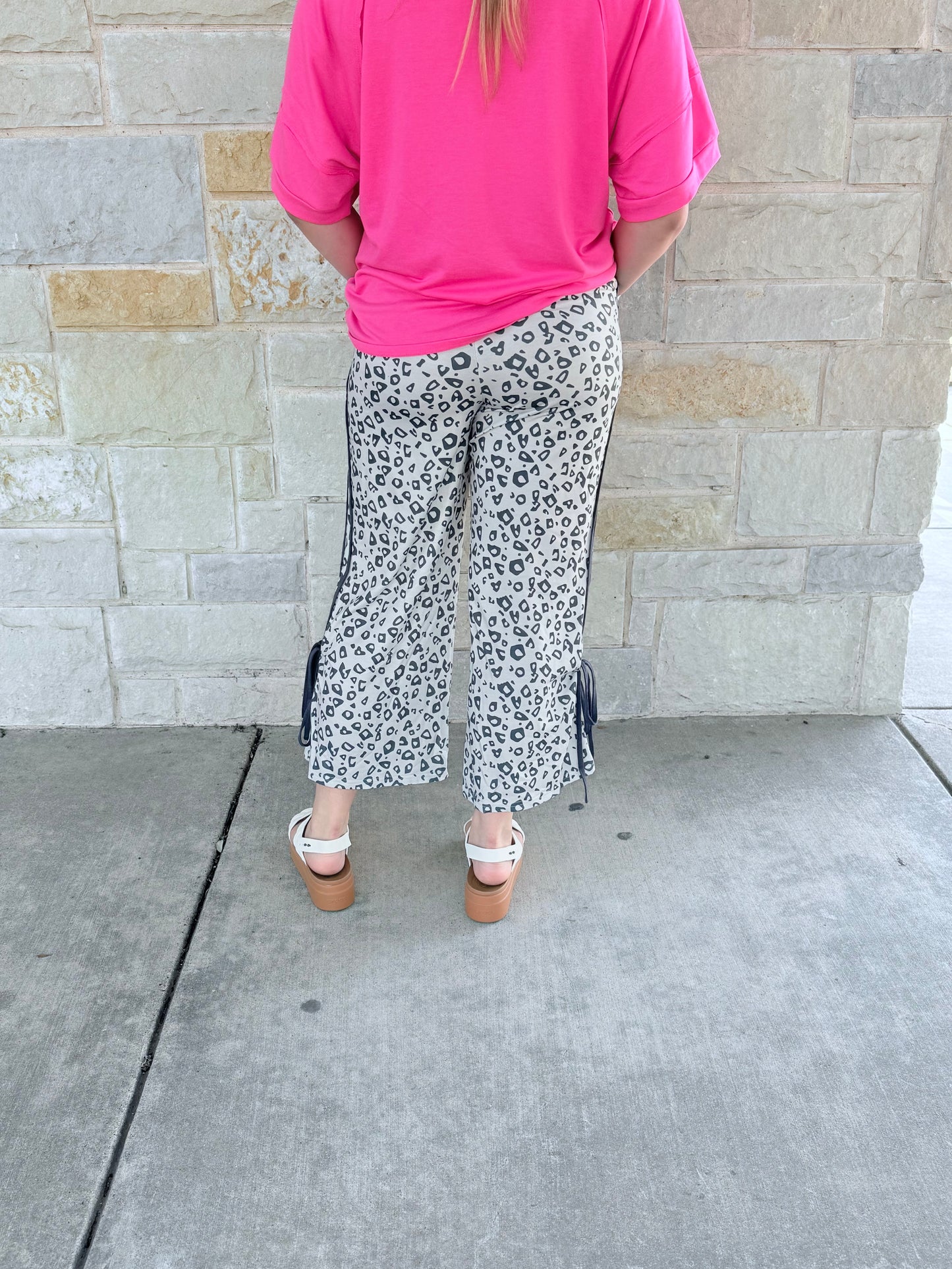 Leopard High Waist Side Bow Straight Leg