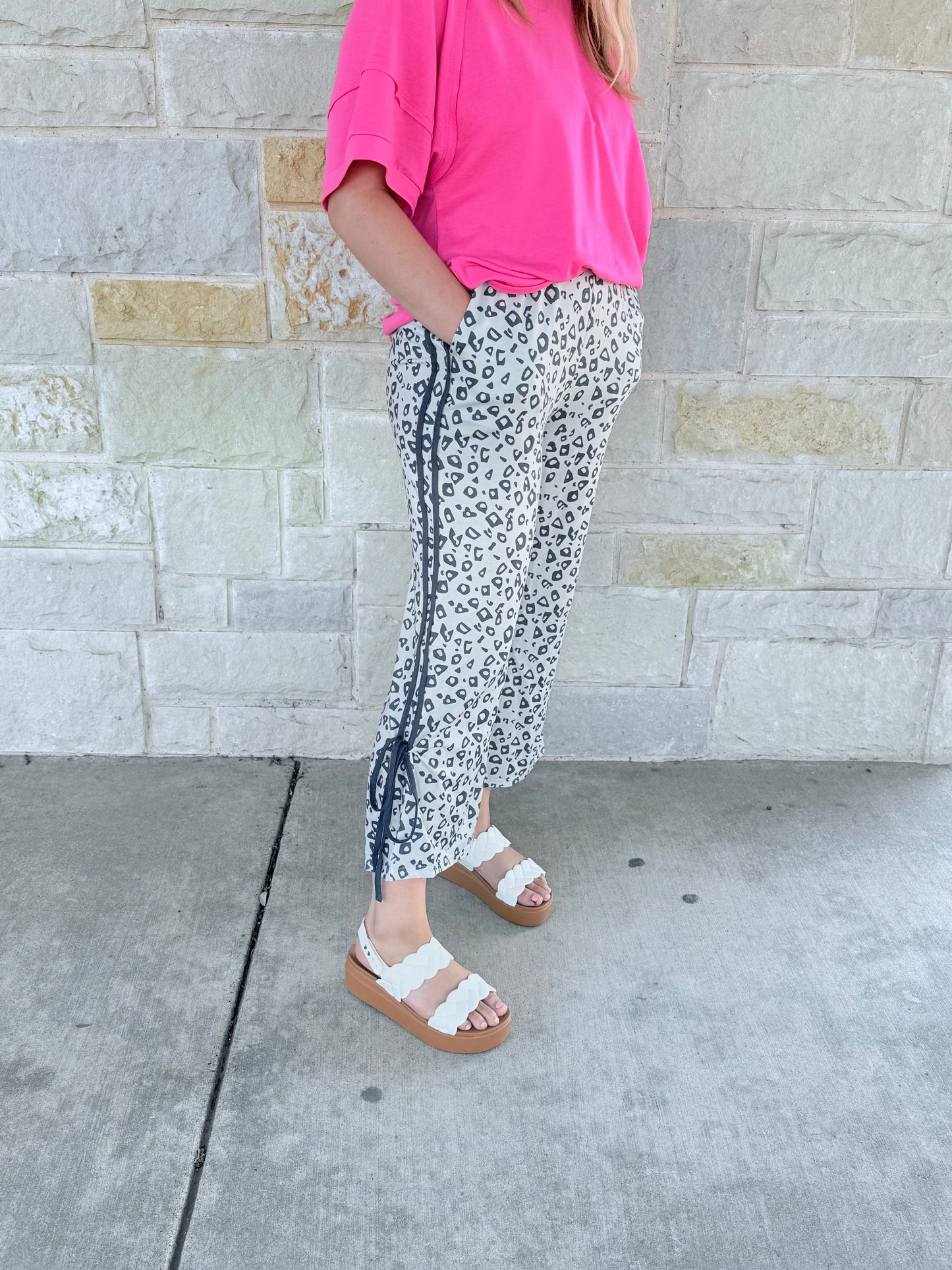 Leopard High Waist Side Bow Straight Leg