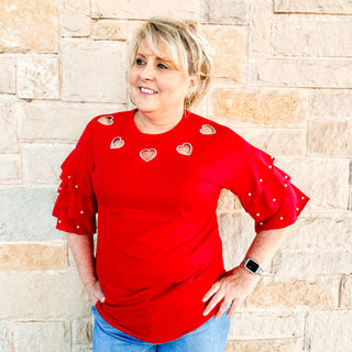 Heart Top with Pearl Ruffle Sleeves