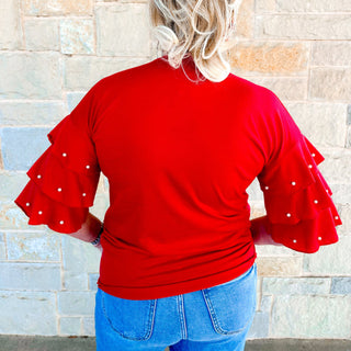 Heart Top with Pearl Ruffle Sleeves