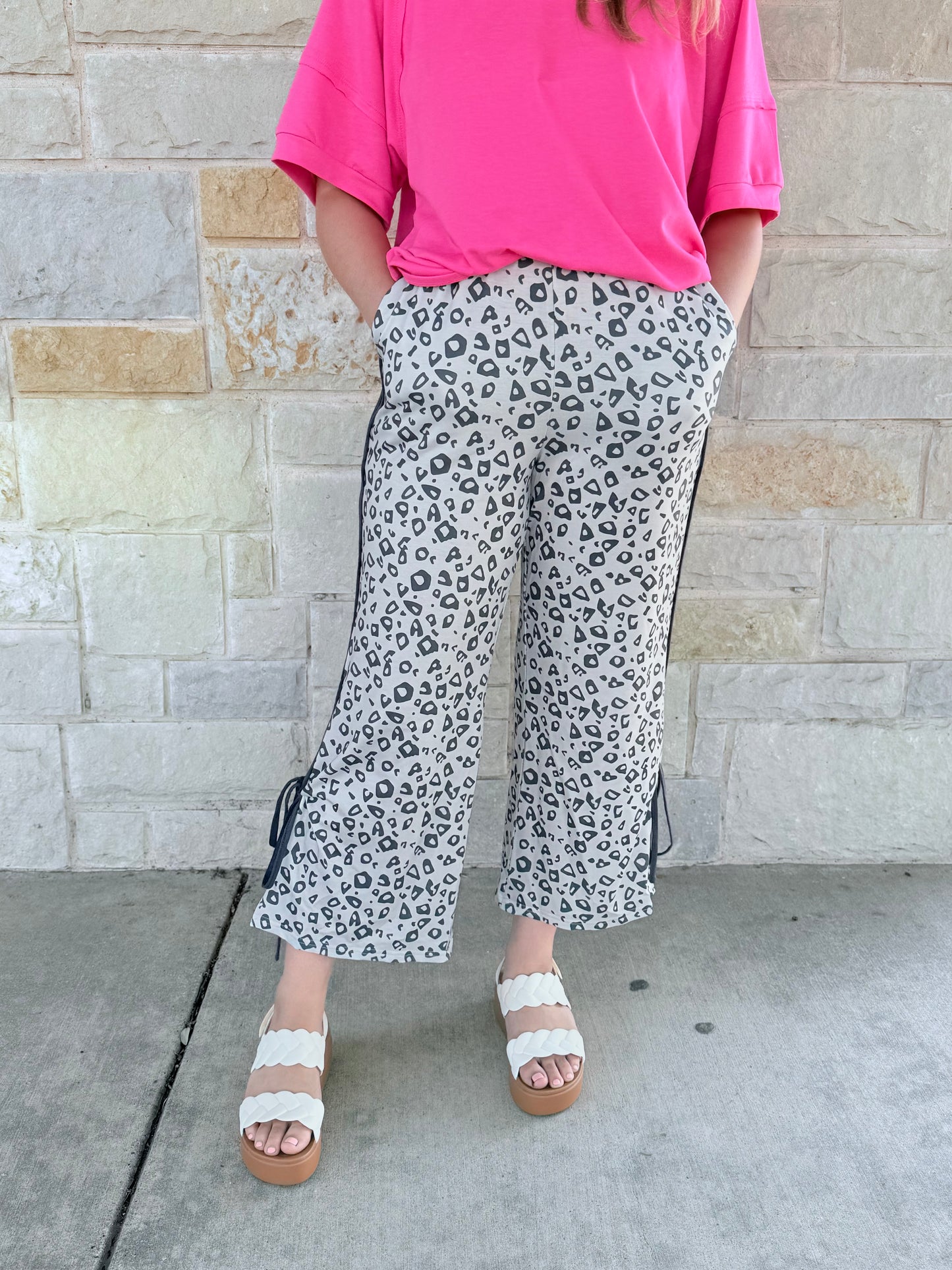 Leopard High Waist Side Bow Straight Leg Pant