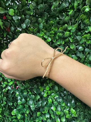 Gold Metal Bead Bow Stretch Bracelet