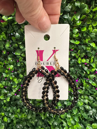 Black Beaded Hoop Earrings