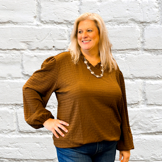 V-Neck Textured Long Sleeve Top