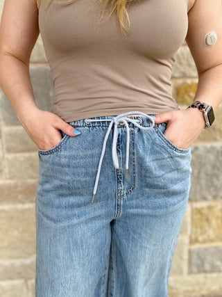 High Waisted Palazzo Featherweight w/Drawstring - Double K Boutique, LLC