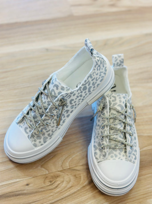 Silver and White Cheetah Tennis Shoes