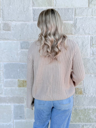 Solid Loose Gauge Knit Sweater Top With Bow Tied