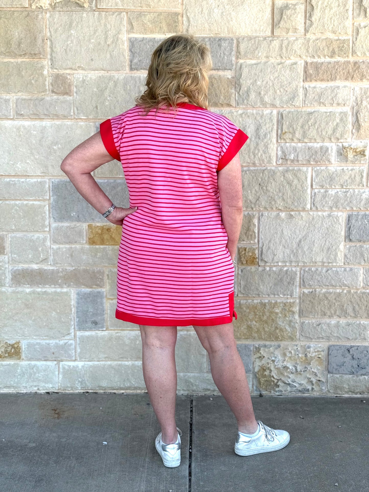 Drop Shoulder Contrast Striped Dress