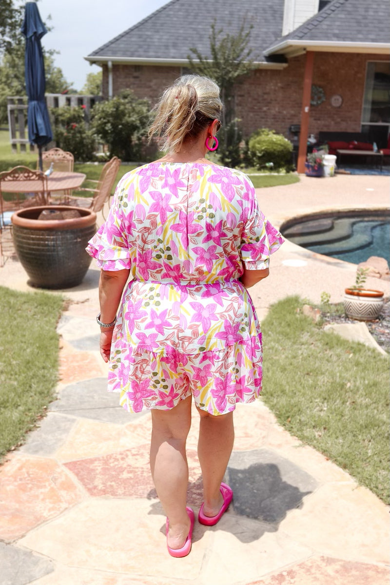 Half-sleeve floral print woven romper