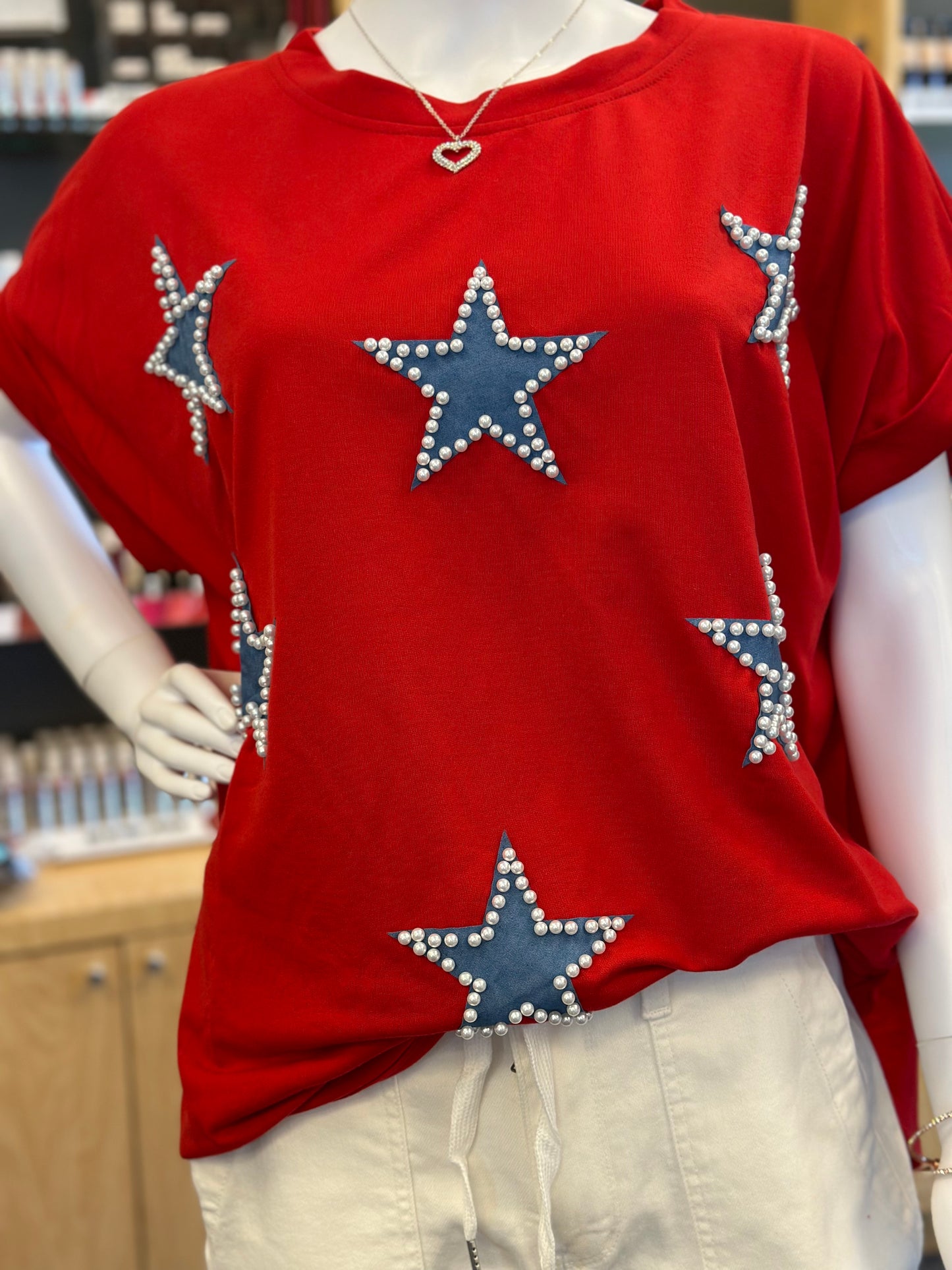 4th of July Terry Pull over top with Pearl Stars