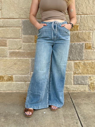High Waisted Palazzo Featherweight w/Drawstring - Double K Boutique, LLC