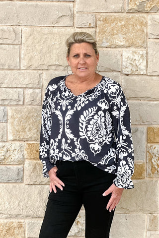 Baroque Print V-Neck Top