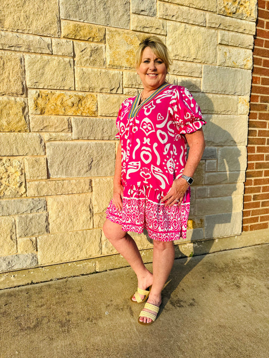 Puff Sleeve V Neck Dress