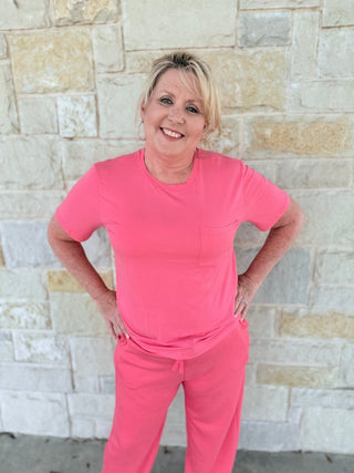 Classic Crew Neck Short Sleeve Pocket Top - Double K Boutique, LLC