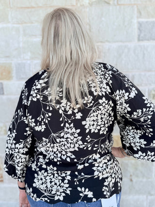 Cherry Blossom Print Scalloped Hem Blouse