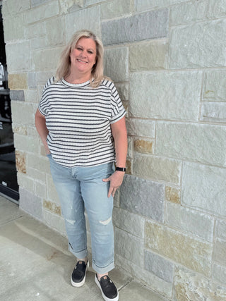 Stripe Jacquard Round-Neck Box Tee