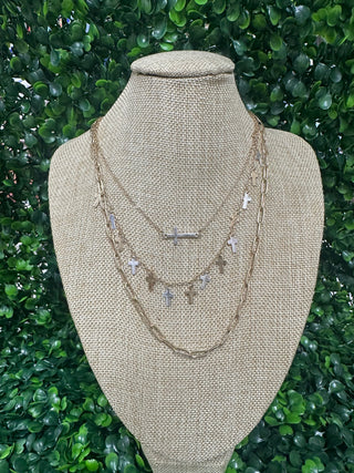 3 Piece Set Two Toned Cross Chains
