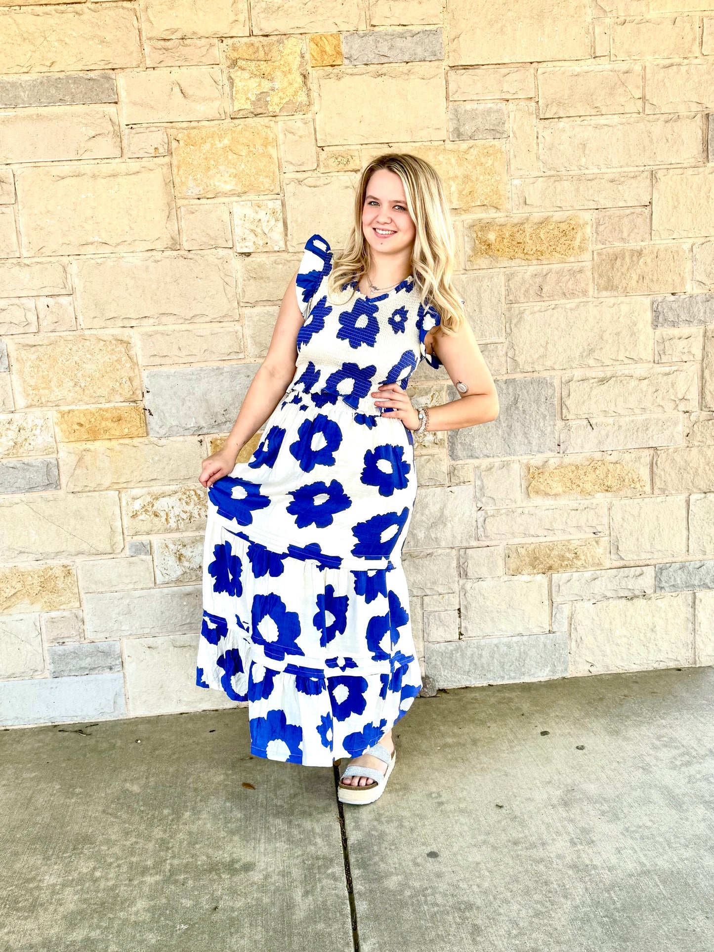 Smocked Woven Print Top with Matching Skirt