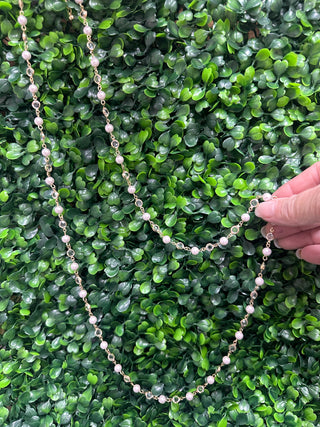 LONG CRYSTAL AND PEARL LINKED NECKLACE 36"
