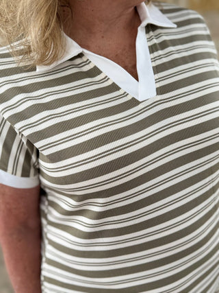 Stripe V Neck Short Sleeve T Shirt Midi Dress with Pockets - Double K Boutique, LLC