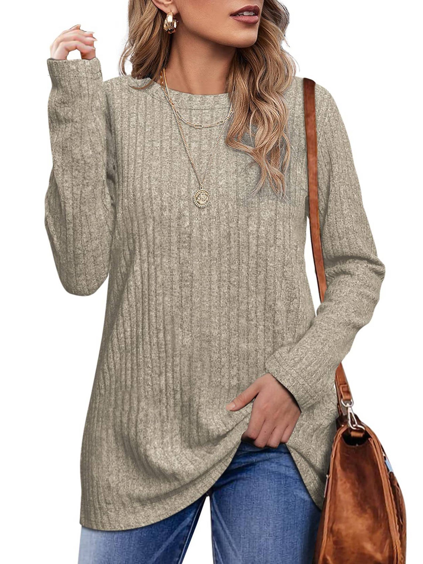 Fashion Long Sleeve Round Neck Tops Casual Blouses T Shirt