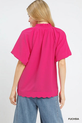 Scalloped Hem Textured Blouse