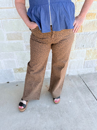 Wild Icon High-Waisted Leopard Wide Leg Jeans