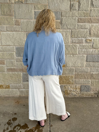 Coastal Breeze Scallop Hem Linen-Cotton Wide Leg Pants