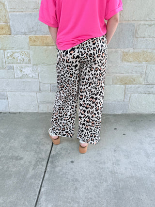 Leopard Drawstring Flowy Wide Leg Pants