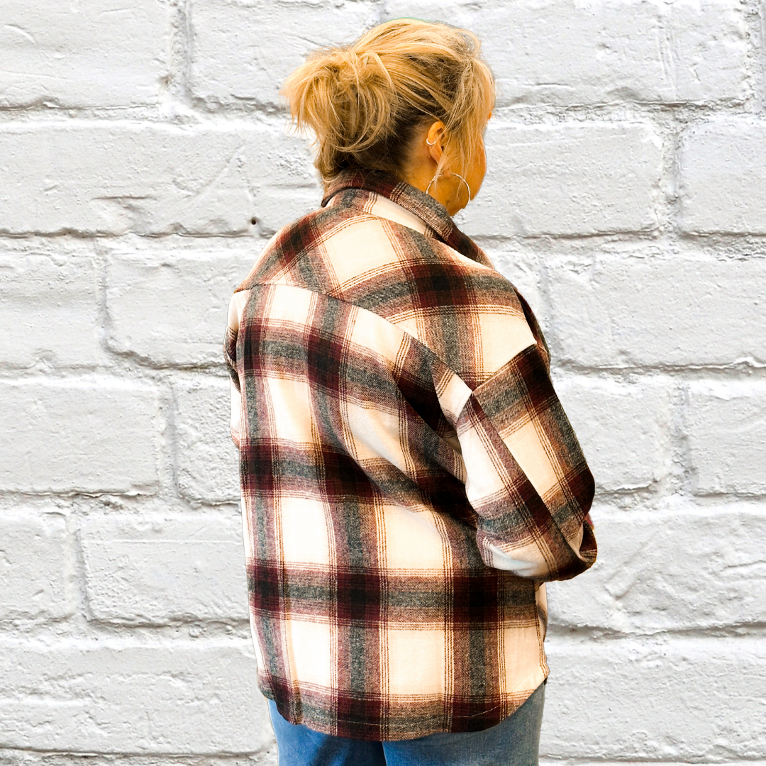 Oversized yarn dyed plaid longline shacket