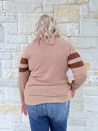 Long Sleeve Top with Brown Center Strips