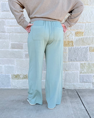 Knit Wide-Leg Trousers w/Drawstring Waist
