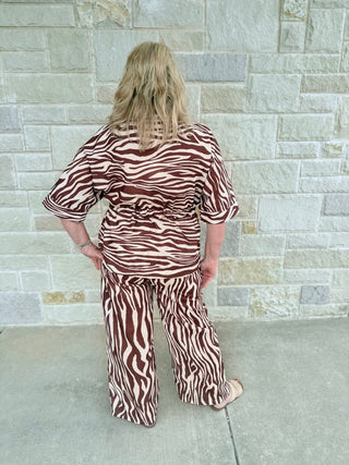 Wild & Refined: Zebra Print Drawstring Waist Button - Front Top - Double K Boutique, LLC