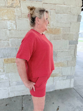 Raised Rib Short Sleeve Tee Short Pants Set - Double K Boutique, LLC