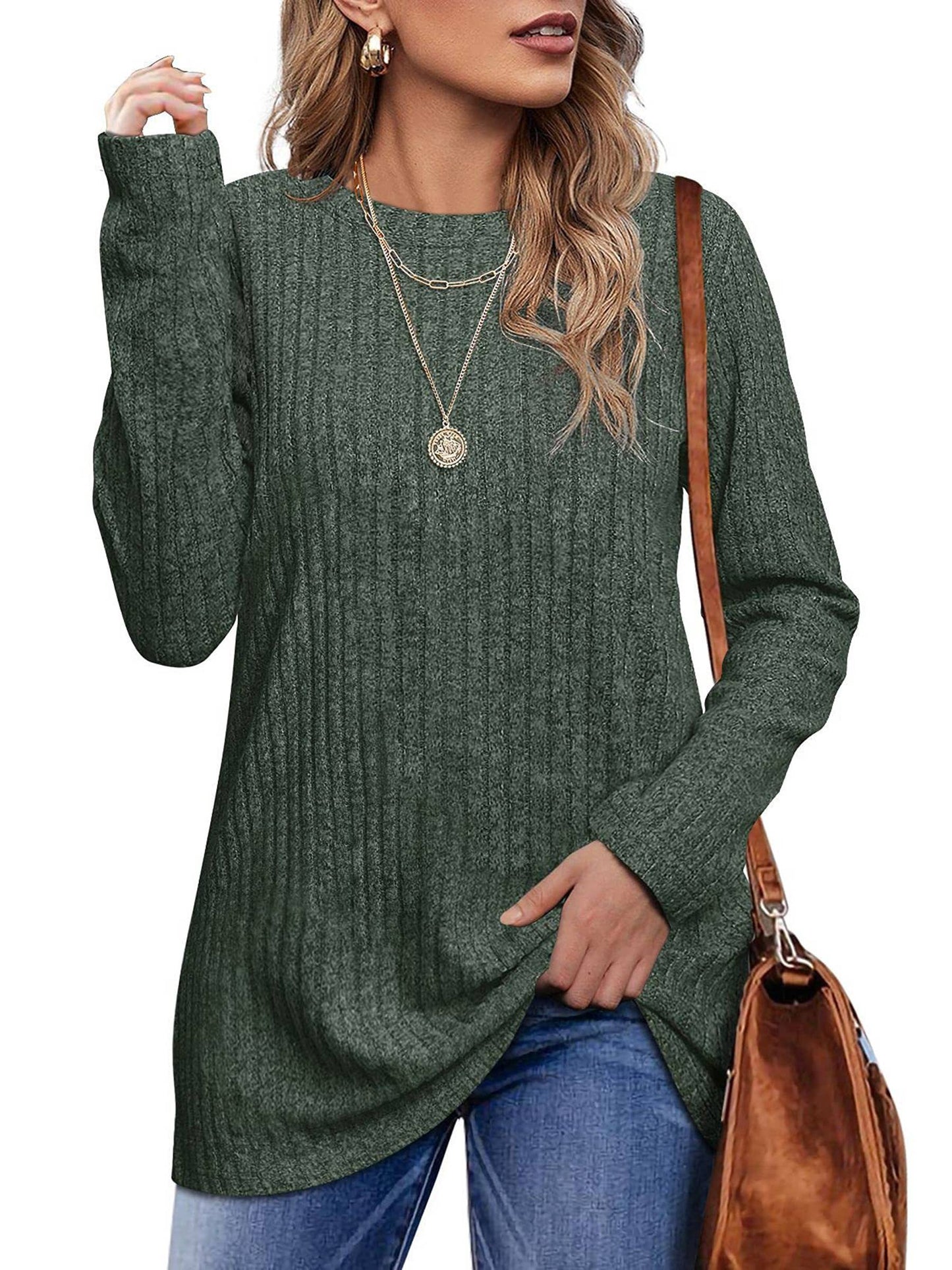 Fashion Long Sleeve Round Neck Tops Casual Blouses T Shirt