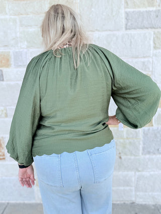 Balloon Sleeve Blouse with Leopard Trim
