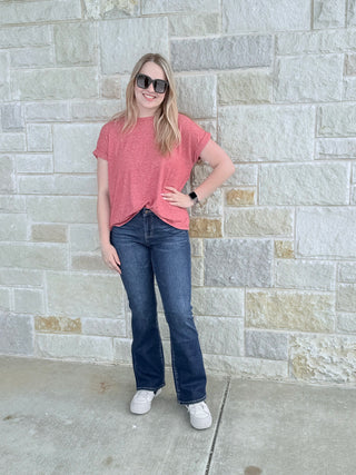 Soft Mélange Hacci Short Sleeve Top – Lightweight & Chic Everyday Basic