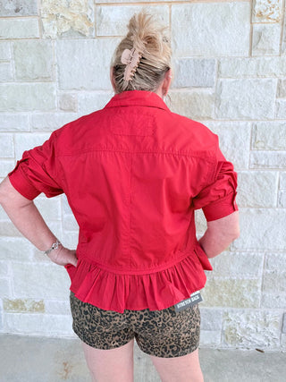 The Everly Ruffle Hem Short Sleeve Button - Down Blouse - Double K Boutique, LLC