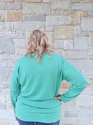 V-Neck Textured Long Sleeve Top