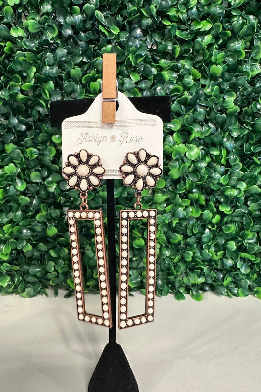 Ace-High Toned Rectangle Earrings w/Flower Stud