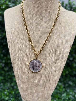 "Love Each Other More" Silver Coin & 18K Gold Loop Necklace