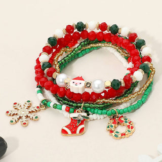 Christmas Charm Faceted Beaded Stretch Multi Layered Bracelets