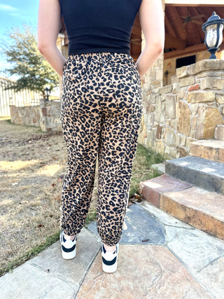 Leopard Print Waffle Side Lines Detail Jogger Pants
