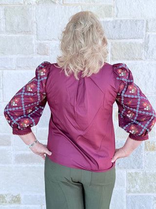 Entro 3/4 Embroidered Sleeve Top