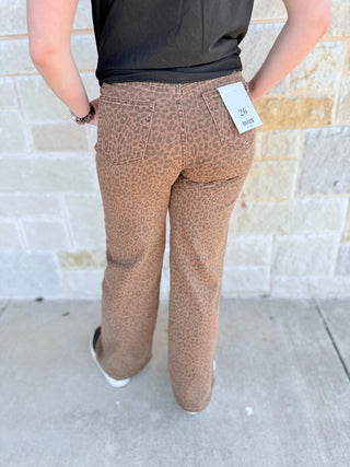 Wild Icon High-Waisted Leopard Wide Leg Jeans