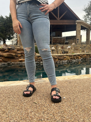 Mid Rise Tummy Control Destroy Skinny Judy Blue Jeans