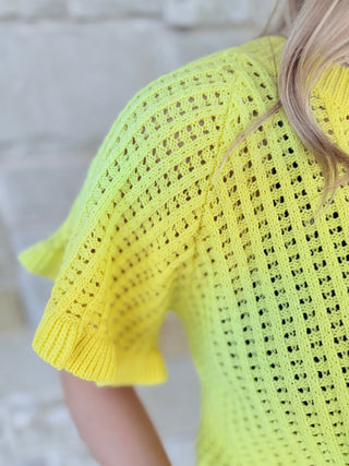 Sunny Ruffle-Accent Short Sleeve Knit Sweater